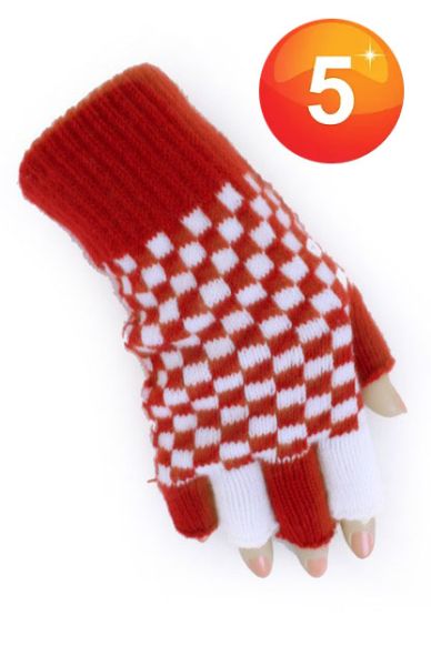 Fingerlose Handschuhe rot weiß kariert